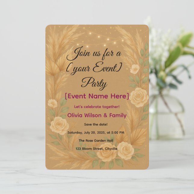 Tarjeta de invitación Elegante Linterna Floral (Anverso de pie)