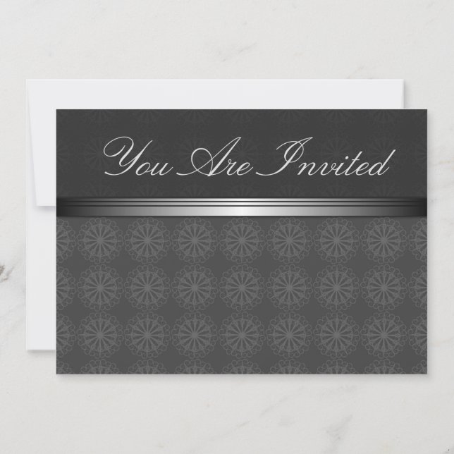 Tarjeta de Invitación Elegante Plata Negro (Reverso)