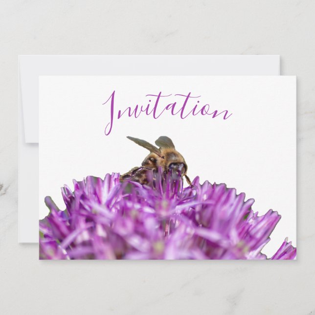 Tarjeta de Invitación Encantadora con flor y abeja (Anverso)