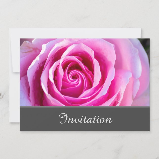 Tarjeta de invitación encantadora con rosa rosado (Anverso)