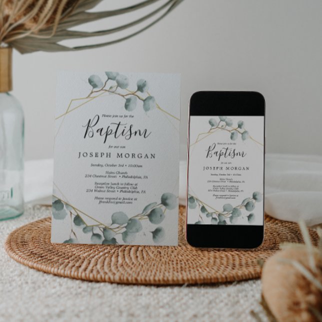 Tarjeta de invitación Eucalyptus Greenery Baptism (Subido por el creador)