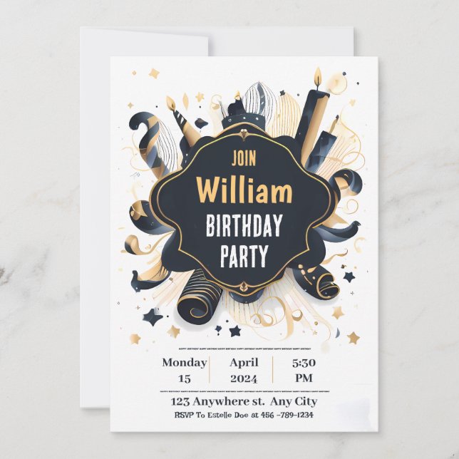 Tarjeta de invitación feliz cumpleaños para Él 01 (Anverso)