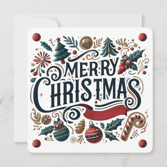 Tarjeta de invitación festiva de Feliz Navidad (Anverso)
