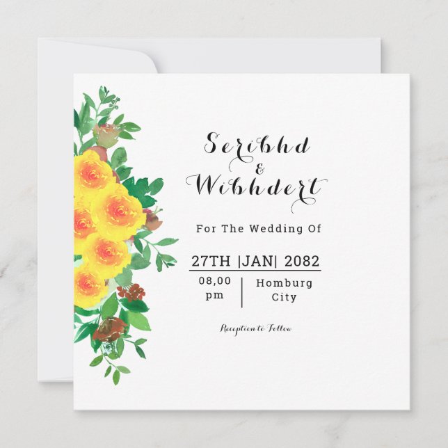 Tarjeta de invitación floral cuadrada boda hermosa (Anverso)