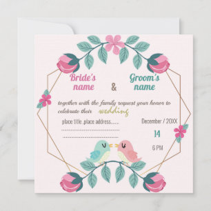 tarjeta de invitación floral de boda de aves amoro