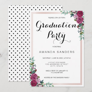 Tarjeta de invitación floral de Borgoña del Partid
