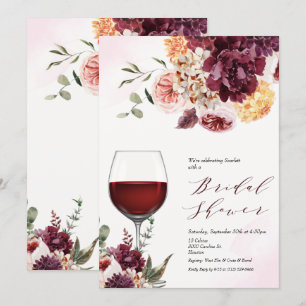 TARJETA DE INVITACIÓN FLORAL DE COPA DE VINO PARA