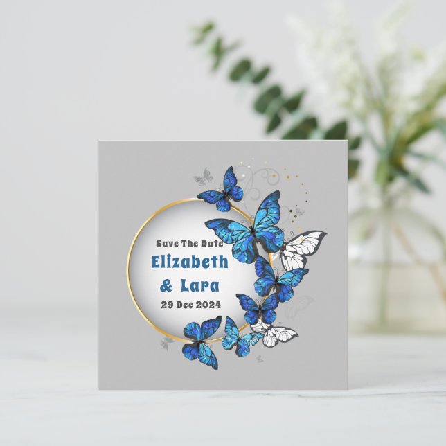 Tarjeta de invitación floral de mariposa (Anverso de pie)