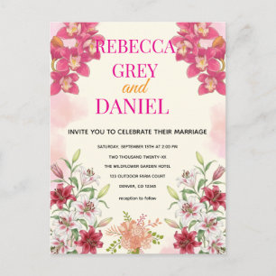 Tarjeta de Invitación Floral de Orquídea Rosa y Li