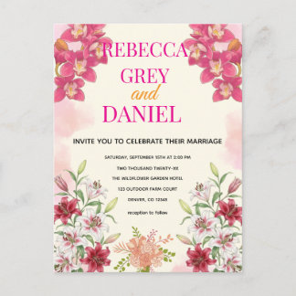 Tarjeta de Invitación Floral de Orquídea Rosa y Li