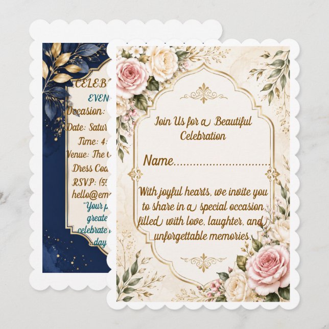 Tarjeta de Invitación Floral Elegante (Anverso / Reverso)