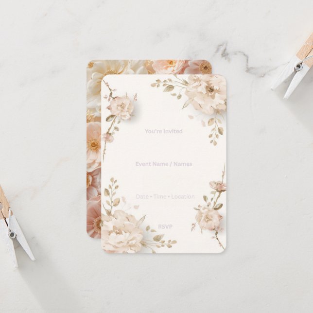 Tarjeta de Invitación Floral Moderna Elegante Botá (Anverso/Reverso In Situ)