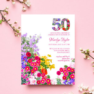 tarjeta de invitación floral moderna para cumpleañ