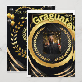 Tarjeta de Invitación Floral Negra y Dorada | Lu E