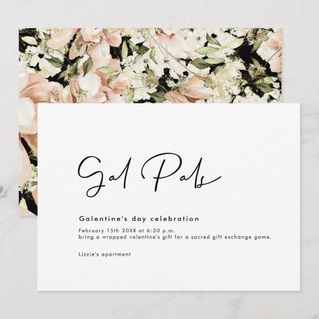 Tarjeta de invitación floral para el día de Galent (Anverso / Reverso)