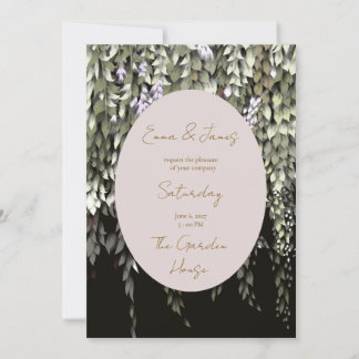 Tarjeta de invitación floral pintada con glicina e