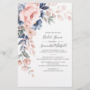 Tarjeta de invitación floral rosa para ducha de no