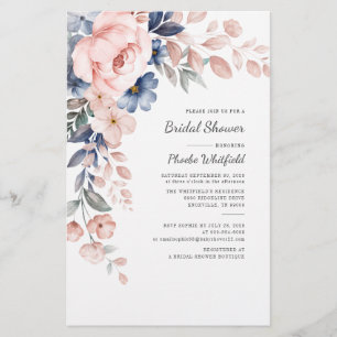 Tarjeta de invitación floral rosa para ducha de no