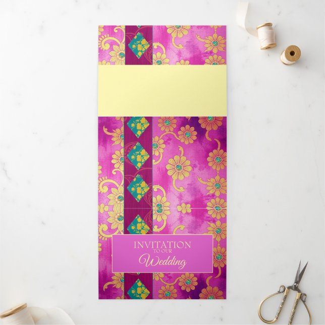 Tarjeta de invitación floral turquesa rosa ORIENTA (Exterior)