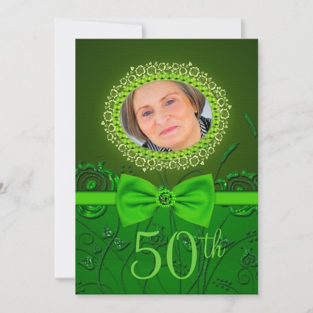 Tarjeta de invitación floral verde de 50 años (Anverso)