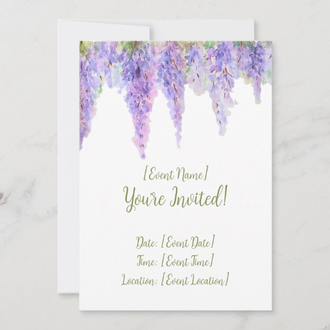 Tarjeta de invitación floral Wisteria (Anverso)