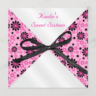 Tarjeta de invitación formal rosa y negra de 5"x5"