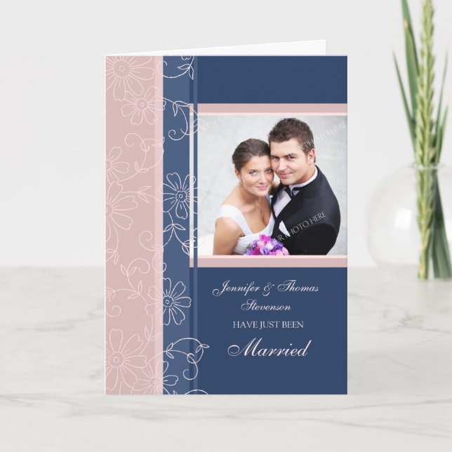 Tarjeta de Invitación fotográfica azul y rosa reci (Anverso)