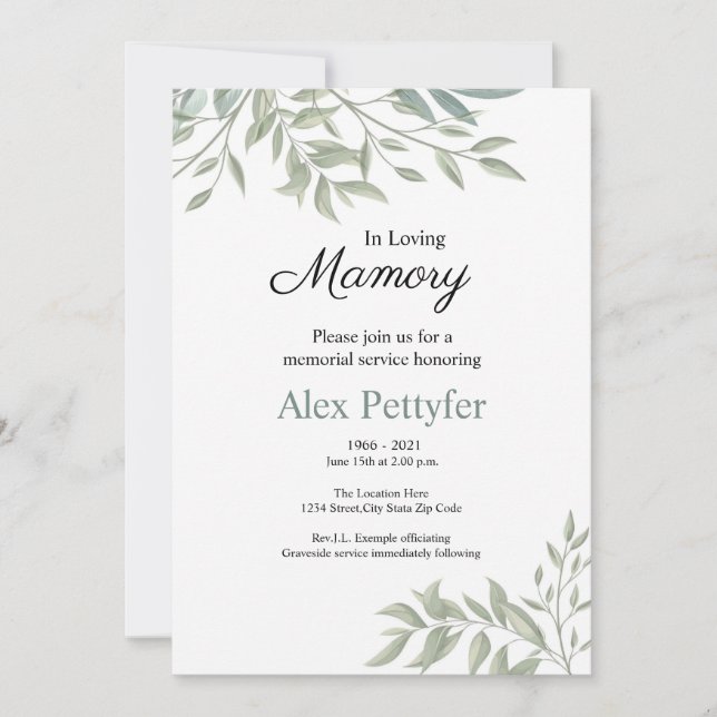 Tarjeta de Invitación funeraria (Anverso)