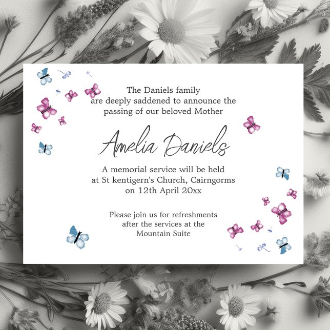 Tarjeta de Invitación funeraria de mariposa de bon (Subido por el creador)