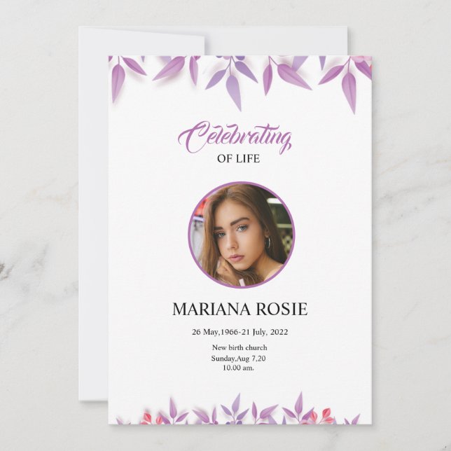 Tarjeta de Invitación funeraria floral (Anverso)