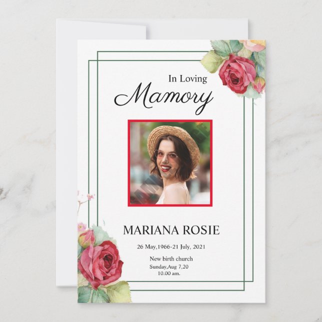 Tarjeta de Invitación funeraria floral (Anverso)