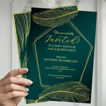 Tarjeta de Invitación Geométrica de Pluma Dorada E