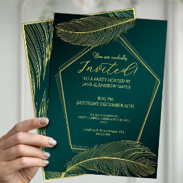Tarjeta de Invitación Geométrica de Pluma Dorada E