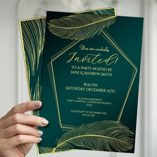 Tarjeta de Invitación Geométrica de Pluma Dorada E (Subido por el creador)