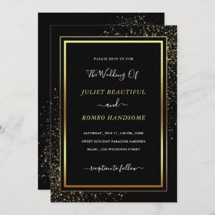 Tarjeta de invitación Gold Black Wedding con marco