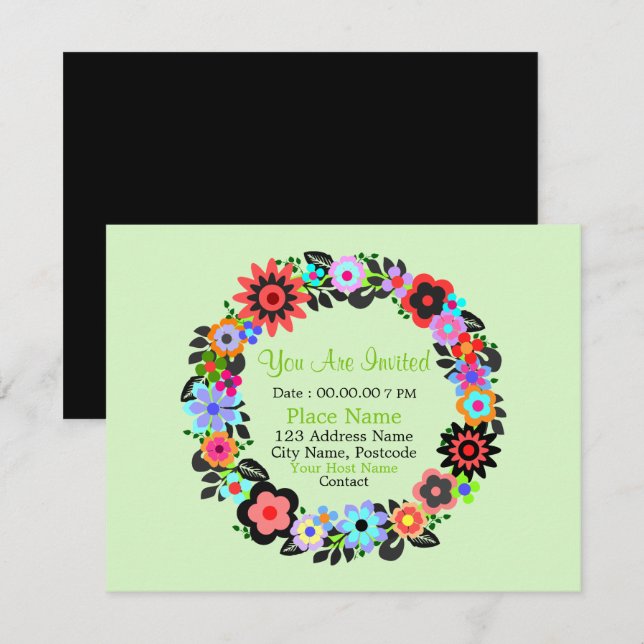 Tarjeta de invitación "Gorgoous Floral Wreath Styl (Anverso / Reverso)