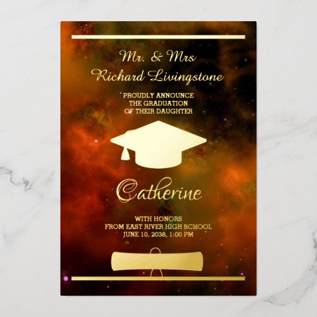 Tarjeta de Invitación Graduada de Galaxia Roja Rel (Anverso)