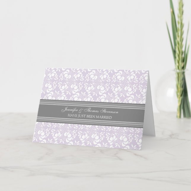Tarjeta de Invitación Gray Lilac Damask Just Marri (Anverso)