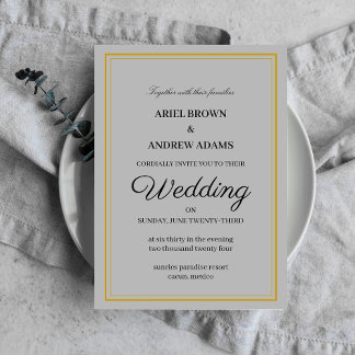 Tarjeta de invitación gris boda elegante