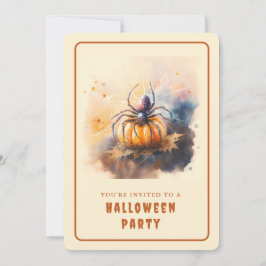 Tarjeta de invitación Halloween de araña acuarela