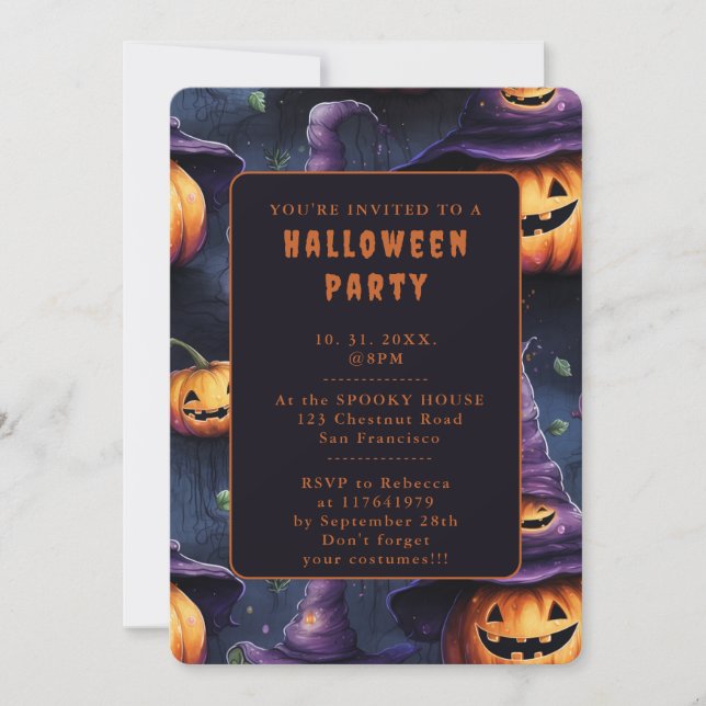 Tarjeta de invitación Halloween para Gorras mágico (Anverso)
