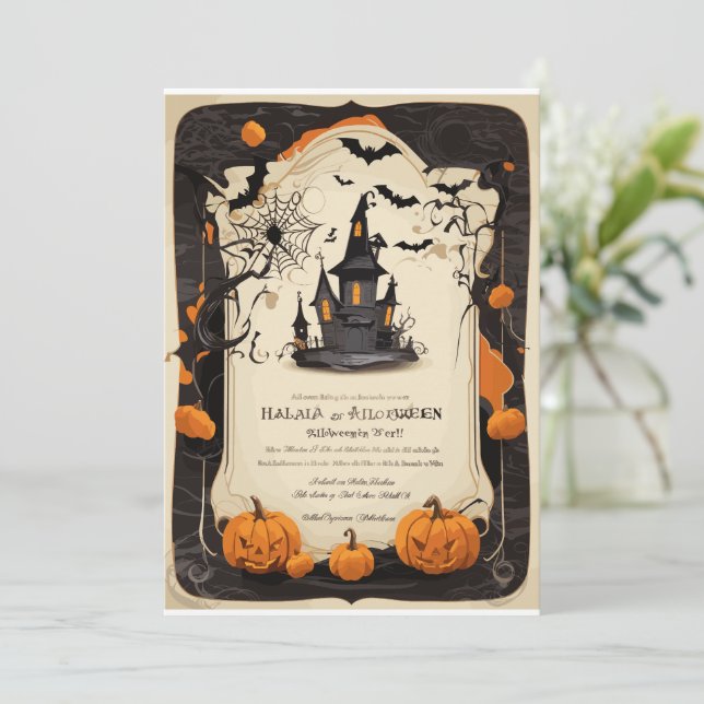 Tarjeta de invitación Halloween Vieja-Moderna (Anverso de pie)