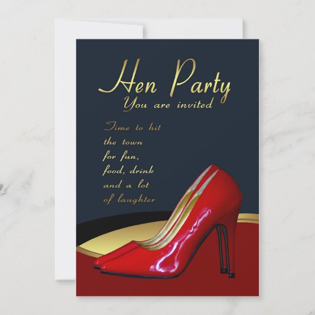 Tarjeta de invitación Hen Party - Hen Red Shoes In (Anverso)