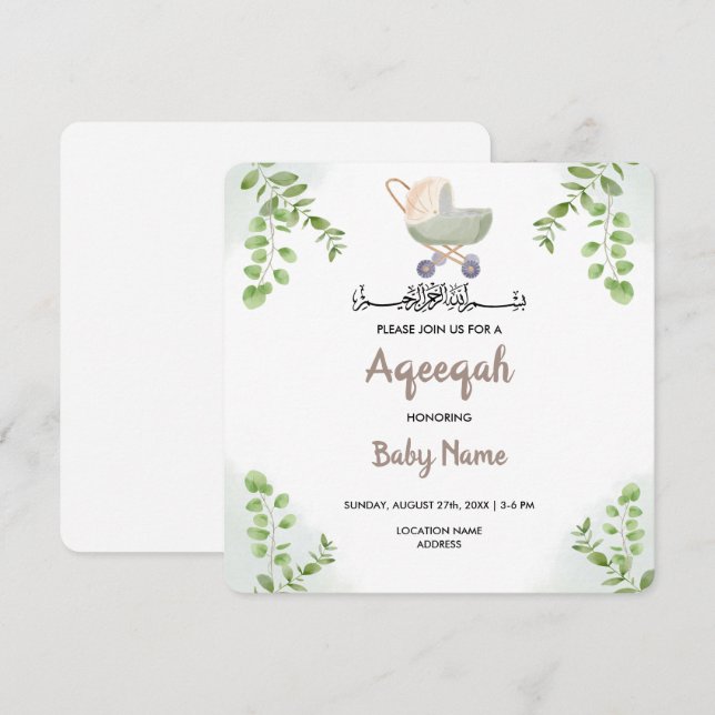 Tarjeta de Invitación Instantánea Aqeeqah Aqiqah C (Anverso / Reverso)