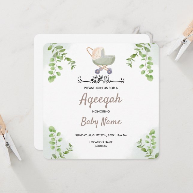 Tarjeta de Invitación Instantánea Aqeeqah Aqiqah C (Anverso/Reverso In Situ)