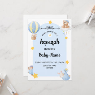 Tarjeta de invitación instantánea azul Aqeeqah Aqi
