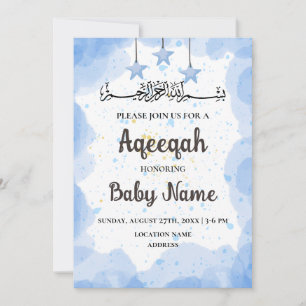 Tarjeta de invitación instantánea azul Aqeeqah Aqi