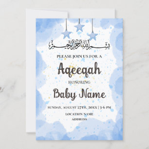 Tarjeta de invitación instantánea azul Aqeeqah Aqi