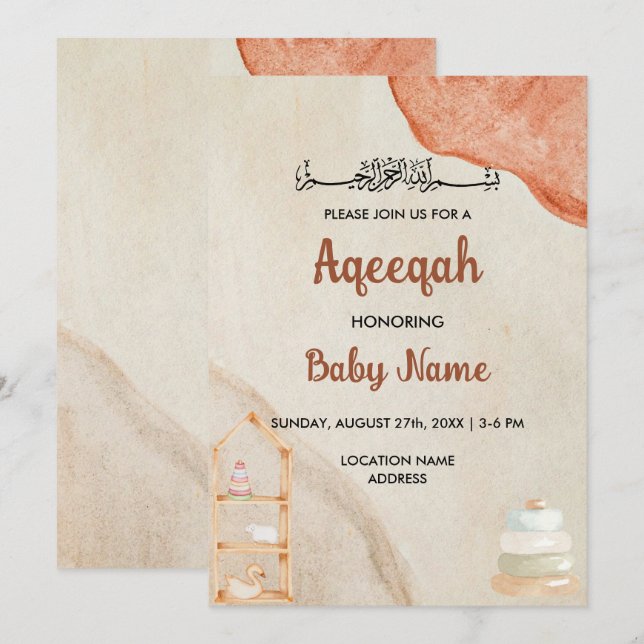 Tarjeta de Invitación Instantánea Boho Cream Aqeeq (Anverso / Reverso)