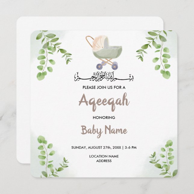 Tarjeta de Invitación Instantánea de Aqeeqah Chic  (Anverso / Reverso)